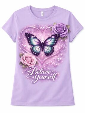 Believe in Yourself Girls' Lavender Butterfly Graphic Tee